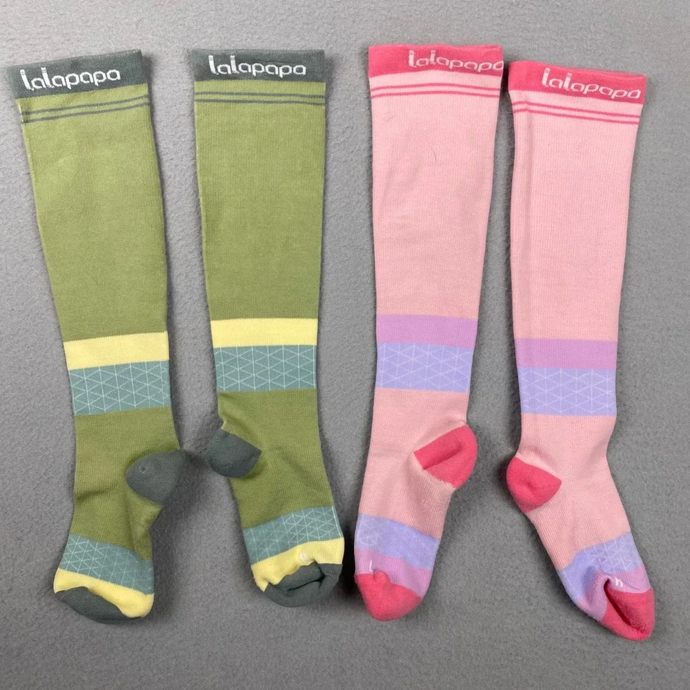 Lalapapa Compression Knee High Thick Cotton Socks 2 Pairs Women S Pink Green